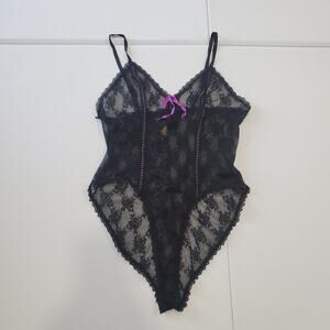 Whimsigoth Goth Emil Bole Bodysuit Women Small Black Lace Teddy Lingerie Purple